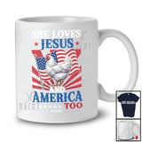 Personalized Custom Name She Loves Jesus America Too; Proud 4th Of July Chicken; Patriotic T-Shirt