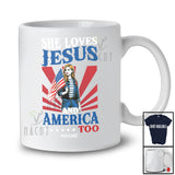 Personalized Custom Name She Loves Jesus America Too; Proud 4th Of July Girl; Patriotic T-Shirt
