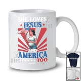 Personalized Custom Name She Loves Jesus America Too; Proud 4th Of July Pregnancy; Patriotic T-Shirt
