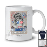 Personalized Custom Name She Loves Motorcycle And America; Proud 4th Of July Messy Bun Hair T-Shirt