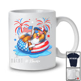 Personalized Custom Name Shelties Drinking On Float Beach; Joyful 4th Of July Patriotic T-Shirt