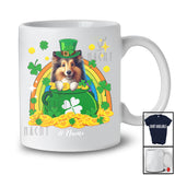 Personalized Custom Name Shelties Leprechaun In Pot Of Gold; Lovely St. Patrick's Day Rainbow T-Shirt