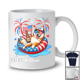Personalized Custom Name Shiba Drinking On Float Beach; Joyful 4th Of July Patriotic T-Shirt