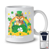 Personalized Custom Name Shiba Inu Leprechaun In Pot Of Gold; Lovely St. Patrick's Day Rainbow T-Shirt