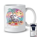 Personalized Custom Name Skeleton And Ghost On Beach; Humorous Summer Vacation Hawaiian; Retro T-Shirt