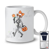 Personalized Custom Name Skeleton Bobble Flower; Amazing Halloween Skeleton Bow Tie Pumpkin T-Shirt