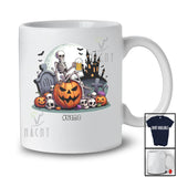 Personalized Custom Name Skeleton Drinking Beer Sitting On Pumpkin; Creepy Halloween Drunker T-Shirt