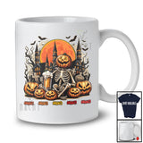 Personalized Custom Name Skeleton Drinking Beer; Scary Halloween Moon Pumpkin; Drunker T-Shirt