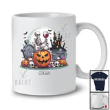 Personalized Custom Name Skeleton Drinking Wine Sitting On Pumpkin; Creepy Halloween Drunker T-Shirt