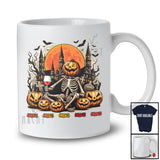 Personalized Custom Name Skeleton Drinking Wine; Scary Halloween Moon Pumpkin; Drunker T-Shirt