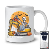 Personalized Custom Name Skeleton Driving Excavator; Humorous Halloween Moon Candy Pumpkin T-Shirt