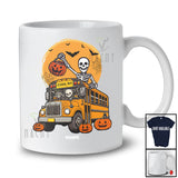 Personalized Custom Name Skeleton Driving School Bus; Humorous Halloween Moon Candy Pumpkin T-Shirt