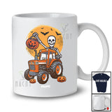Personalized Custom Name Skeleton Driving Tractor; Humorous Halloween Moon Candy Pumpkin T-Shirt