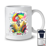 Personalized Custom Name Skeleton LGBT Holding Umbrella; Joyful LGBTQ Gay Skeleton T-Shirt