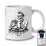 Personalized Custom Name Skeleton Men Drinking Beer; Creepy Halloween Drunker T-Shirt