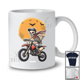 Personalized Custom Name Skeleton Riding Dirt Bike; Humorous Halloween Moon Candy Pumpkin T-Shirt