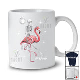 Personalized Custom Name Skeleton Riding Flamingo; Humorous Halloween Skeleton Skull Animal T-Shirt