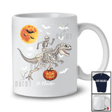 Personalized Custom Name Skeleton Riding T-Rex Bones; Joyful Halloween T-Rex Racing T-Shirt