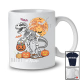 Personalized Custom Name Skeleton T-Rex Holding Pumpkin Candy; Scary Halloween Moon Dinosaur T-Shirt