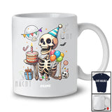 Personalized Custom Name Skeleton With Birthday Cake; Awesome Halloween Birthday Party Family T-Shirt
