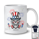 Personalized Custom Name Skull Man Uncle Sam; Joyful 4th Of July US Flag Fireworks; Patriotic T-Shirt