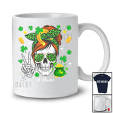 Personalized Custom Name Skull Messy Bun Hair; Amazing St. Patrick's Day Women Family T-Shirt