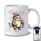 Personalized Custom Name Sloth Ice Cream; Joyful 4th Of July American Flag; Patriotic T-Shirt