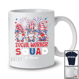 Personalized Custom Name Social Worker Squad; Adorable 4th Of July Three Patriotic Gnomes T-Shirt