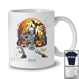 Personalized Custom Name Softball Skeleton Player; Horror Halloween Moon Sport Playing Team T-Shirt