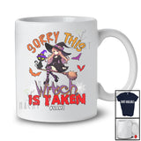 Personalized Custom Name Sorry This Witch Is Taken; Lovely Halloween Witch Cat Broomstick T-Shirt
