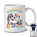 Personalized Custom Name Sound Gay Count Me In; Joyful LGBTQ Pride Unicorn Flag Feral Animal T-Shirt