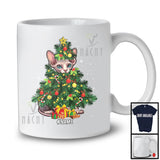Personalized Custom Name Sphynx Cat Christmas Tree Cosplay; Joyful Family Group; Snowing T-Shirt