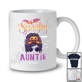 Personalized Custom Name Spooky Auntie; Amazing Halloween Messy Bun Hair Pumpkin; Family T-Shirt