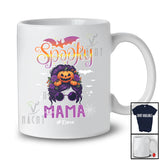 Personalized Custom Name Spooky Mama; Amazing Halloween Messy Bun Hair Pumpkin; Family T-Shirt