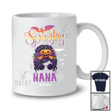Personalized Custom Name Spooky Nana; Amazing Halloween Messy Bun Hair Pumpkin; Family T-Shirt