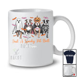 Personalized Custom Name Spooky Pit Bull; Horror Halloween Boo Pumpkin Skeleton Cosplay T-Shirt