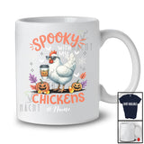 Personalized Custom Name Spooky With My Chickens; Amazing Halloween Chicken Drinking Coffee T-Shirt