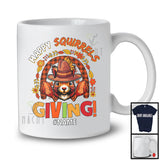 Personalized Custom Name Squirrelsgiving; Lovely Thanksgiving Pilgrim Squirrel; Plaid Rainbow T-Shirt