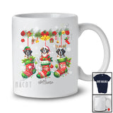 Personalized Custom Name St. Bernard Dog In Three Christmas Socks; Lovely X-mas Lights Snow T-Shirt