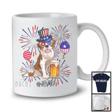 Personalized Custom Name St. Bernard Drinking Beer, Lovely 4th Of July Fireworks, Patriotic T-Shirt