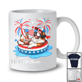 Personalized Custom Name St. Bernard Drinking On Float Beach; Joyful 4th Of July Patriotic T-Shirt