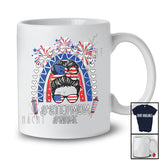 Personalized Custom Name Stepmom; Amazing Mother's Day 4th Of July Bun Hair; Rainbow Patriotic T-Shirt