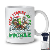 Personalized Custom Name Stop Staring At My Pickle; Joyful Christmas Adult Pickle Reindeer T-Shirt