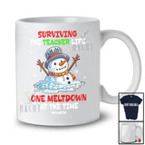 Personalized Custom Name Surviving The Teacher Life Meltdown; Humorous Christmas Snowman T-Shirt