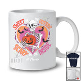 Personalized Custom Name Sweet Outside Scary Inside; Humorous Halloween Skeleton Heart T-Shirt