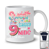 Personalized Custom Name Sweet Sassy Nine 9th Birthday; Lovely Unicorn Donut Family T-Shirt