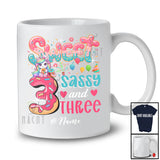 Personalized Custom Name Sweet Sassy Three 3rd Birthday; Lovely Unicorn Donut Family T-Shirt
