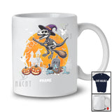Personalized Custom Name T-Rex Skeleton Witch On Broomstick; Lovely Halloween Moon Zombie T-Shirt