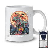 Personalized Custom Name T-Rex Zombie With Pumpkin Candy; Scary Halloween Moon Dinosaur T-Shirt