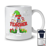Personalized Custom Name Teacher; Lovely Christmas Elf Snowing Book Education Jobs T-Shirt